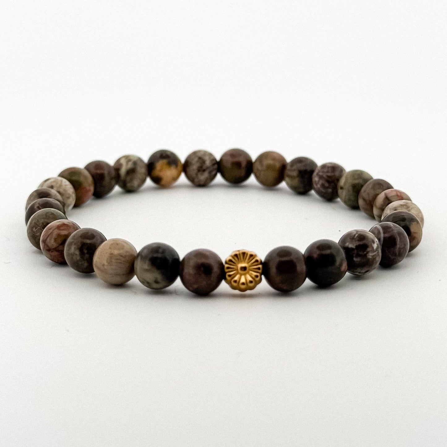 Rain Forest Agate Bracelet Gold Sunflower 6mm