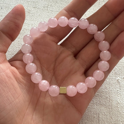 Rose quartz Bracelet Gold Square 8mm <br> Bohemian Bracelet
