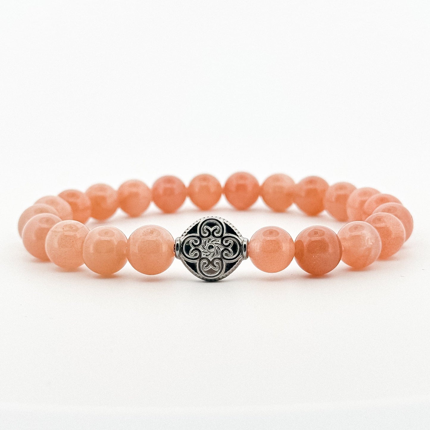 Sunstone Bracelet Silver Coin engraved Flower 8mm