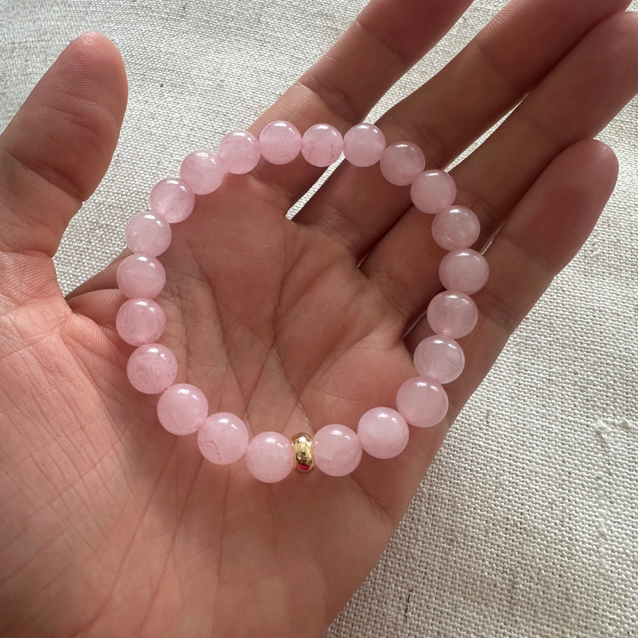 Bohemian Rose quartz stone Bracelet with Gold disk