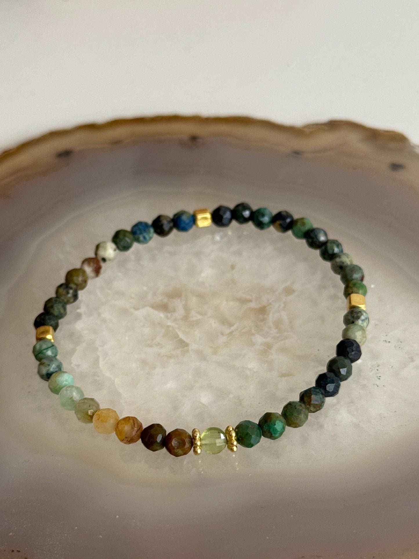 Chrycolla Stone Bracelet and Peridot Stone (Gold Vermeil)