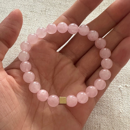 Rose quartz Bracelet Gold Square