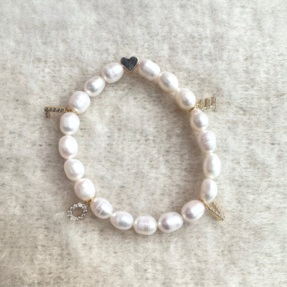 Pearl bracelet heart gold plated 18k