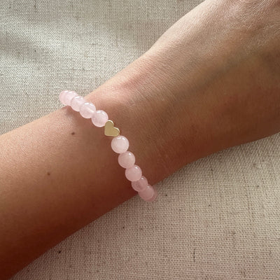 Rose quartz Bracelet Gold Heart 6mm <br> Bohemian Bracelet