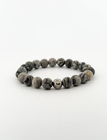 Map stone Bracelet Silver Flower 8mm