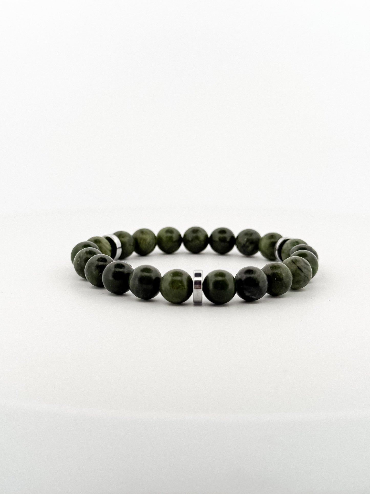 Taiwan Jade Bracelet Silver Disks 8mm