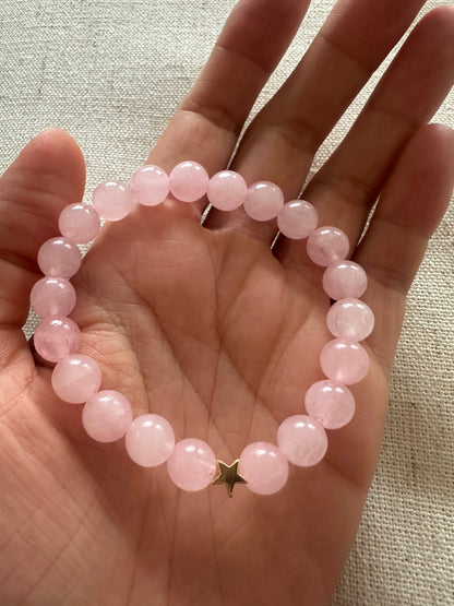 Rose quartz Brartz Gold Star 8mm <br> Bohemian Bracelet