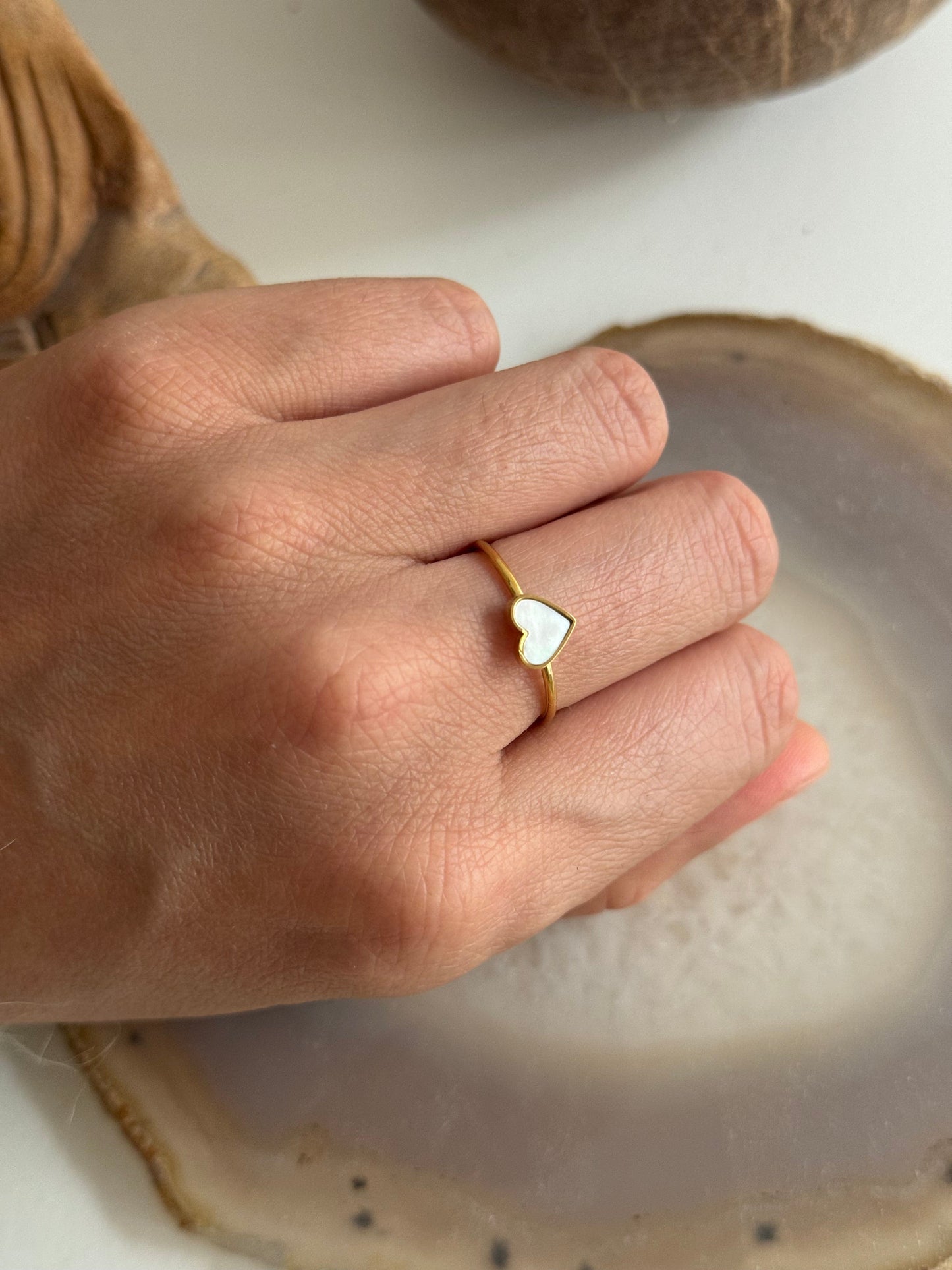 Mother Pearl Heart Gold Ring