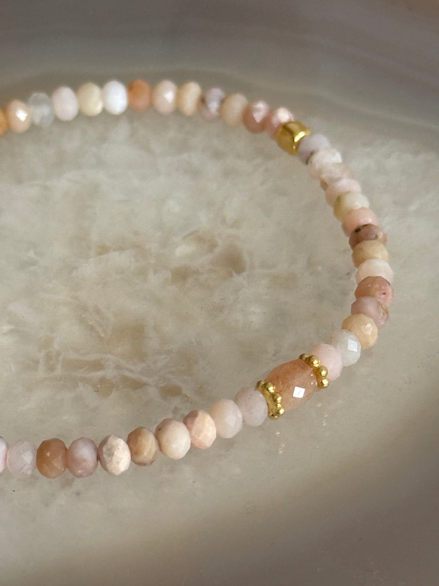 Pink Opal Stone Bracelet with Gold Vermeil