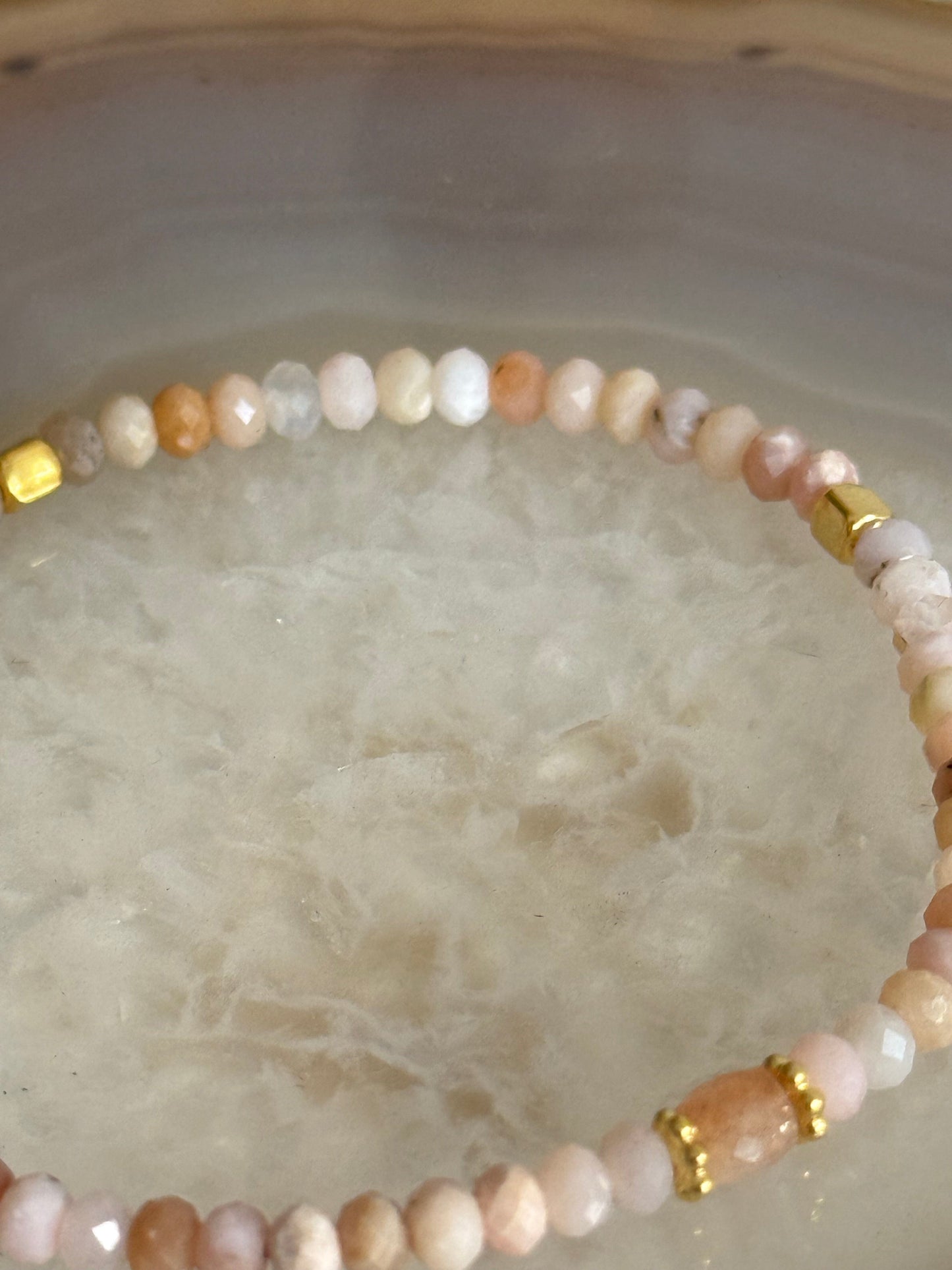Pink Opal Stone Bracelet with Gold Vermeil