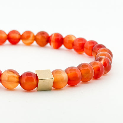 Carnelian Bracelet 6mm Square Gold