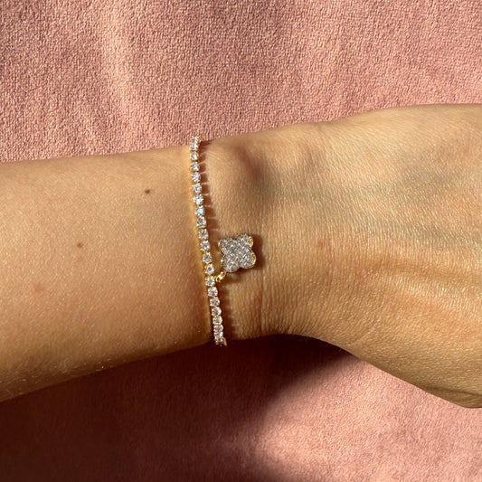 Gold Clover Charm Bracelets with Cubic Zirconia stones