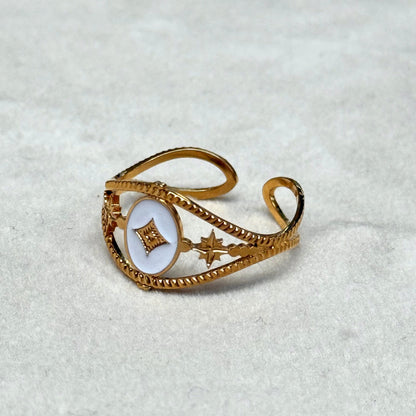 Cross  and Stars Enamel Gold Ring