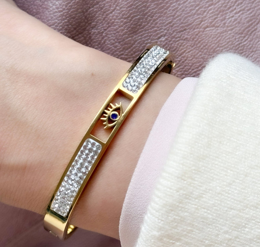 Evil Eye Gold Bangle CZ