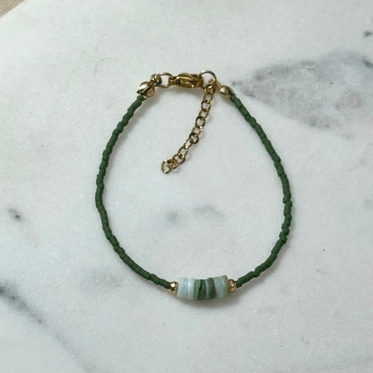 Miyuki Bracelet - Dark Green Gold - Shell