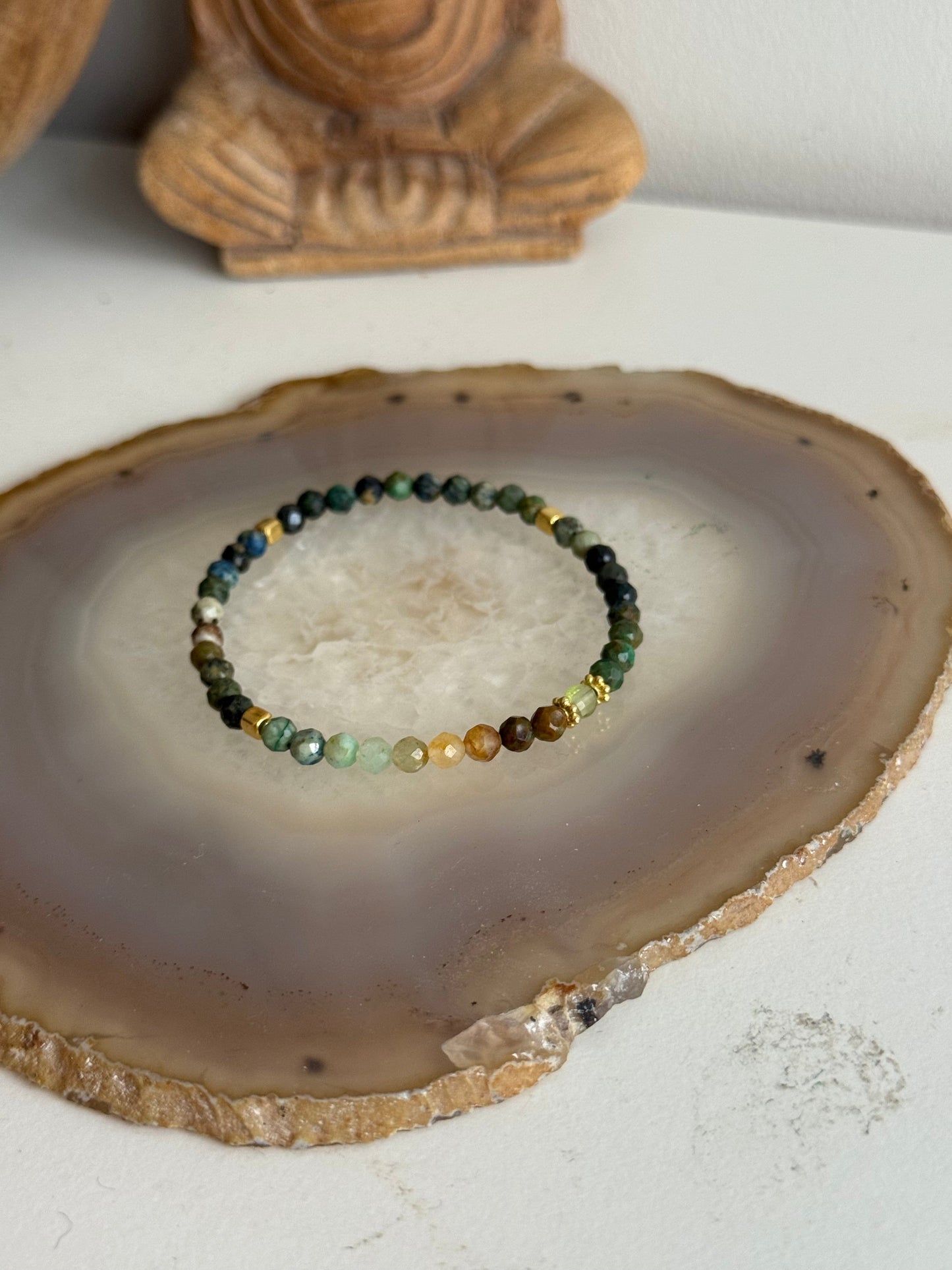 Chrycolla Stone Bracelet and Peridot Stone (Gold Vermeil)