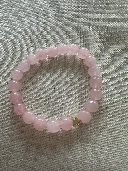 Rose quartz Brartz Gold Star 8mm <br> Bohemian Bracelet