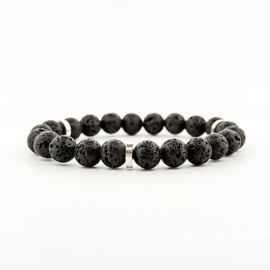 Black beaded bracelet on a white background