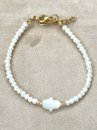 Pearl Bracelet Hand Mother Pearl, gold plated 18k