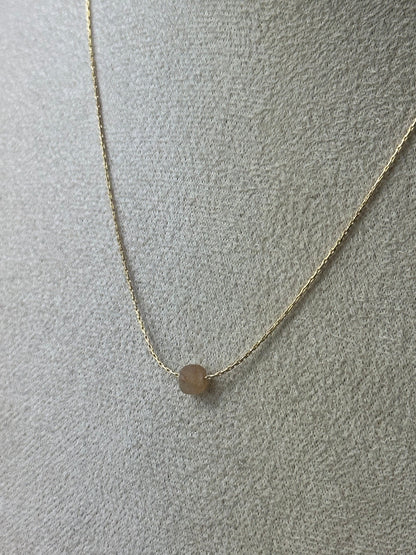Peach Moonstone Gold Necklace <br> Minimalist square