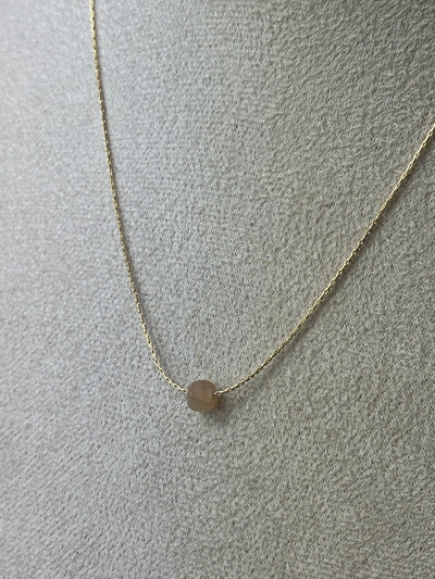 Peach Moonstone Gold Necklace <br> Minimalist square