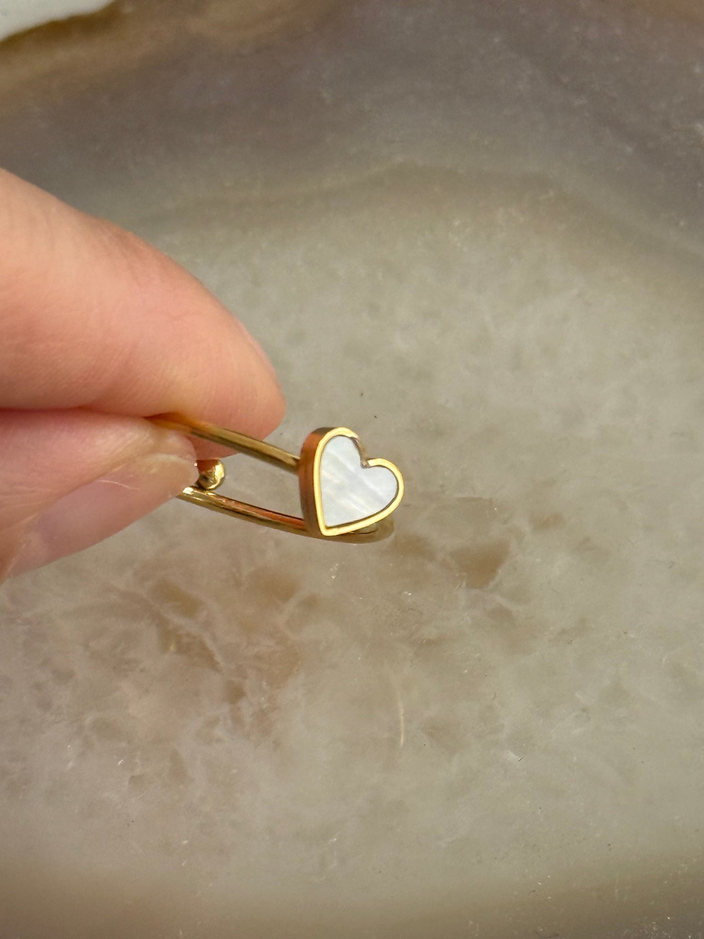 Mother Pearl Heart Gold Ring