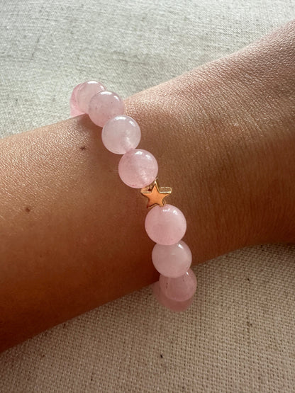 Rose quartz Brartz Gold Star 8mm <br> Bohemian Bracelet
