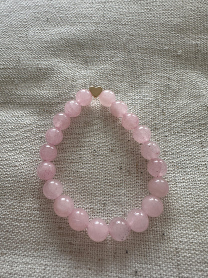 Rose quartz Bracelet Gold Heart 8mm <br> Bohemian Bracelet