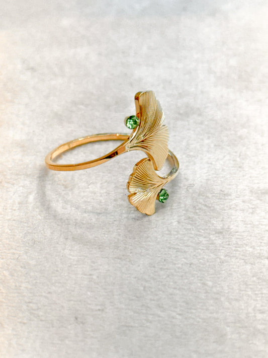 Ginko Leave Green Gold Ring