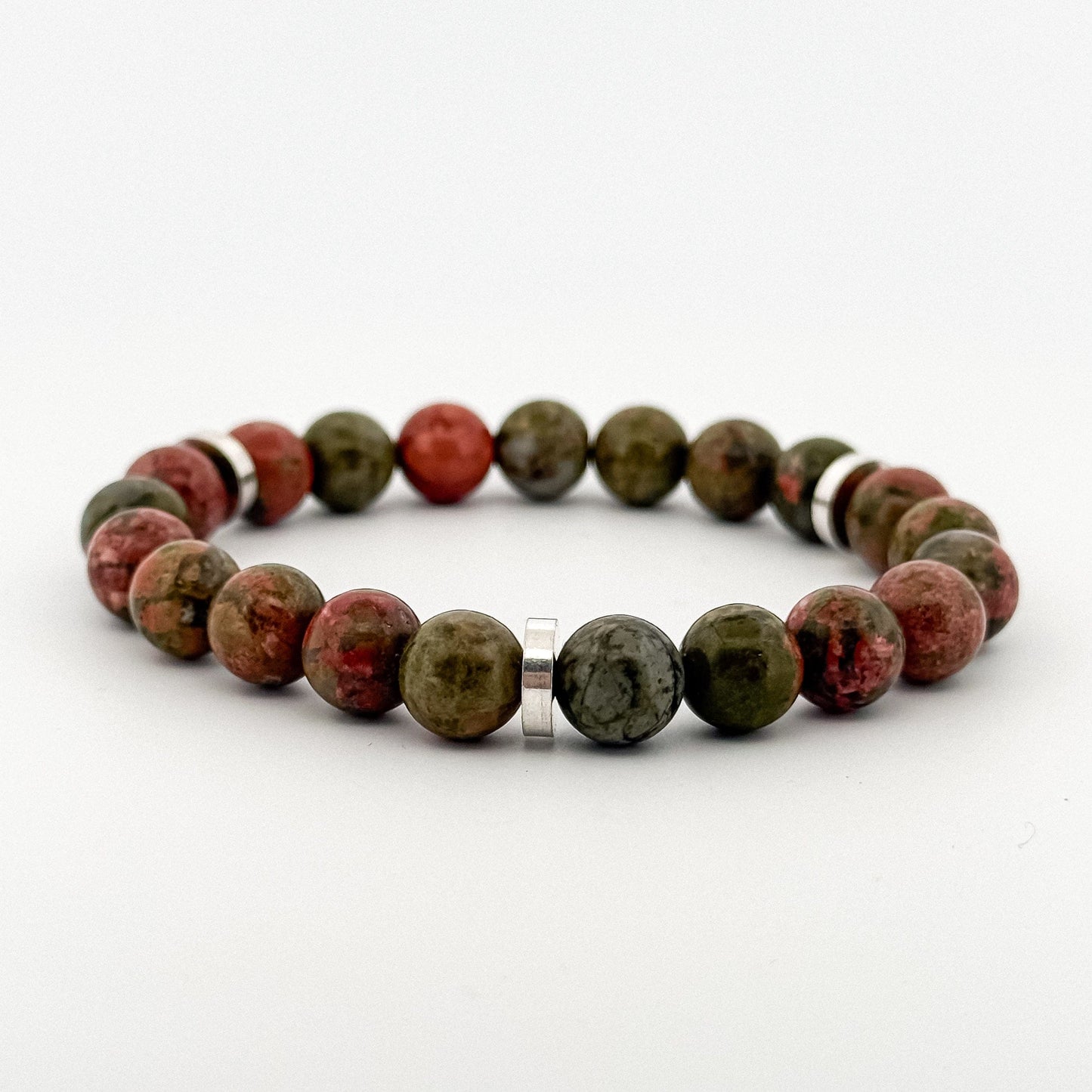 Unakite Bracelet Silver Disks 8mm