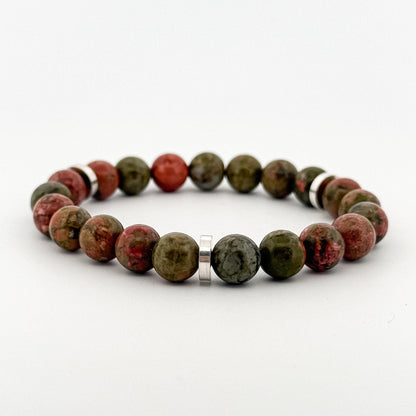 Unakite Bracelet Silver Disks 8mm