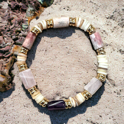 Sea shell bracelet Pink Stones gold plated 18k