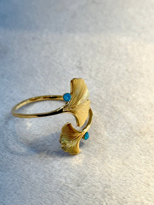 Ginko Leave Blue Gold Ring