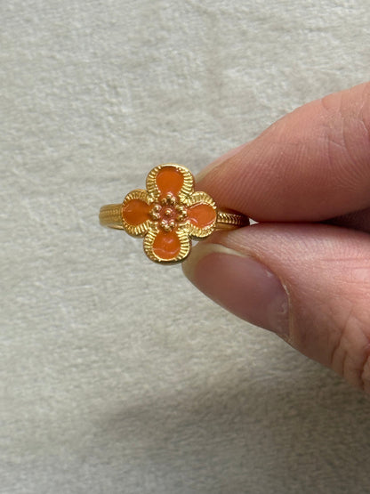 Orange Clover Enamel Gold Ring