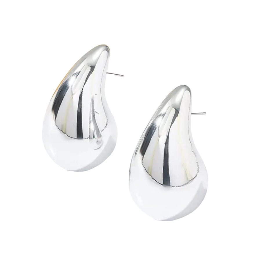Large Drop Silver Button Earrings