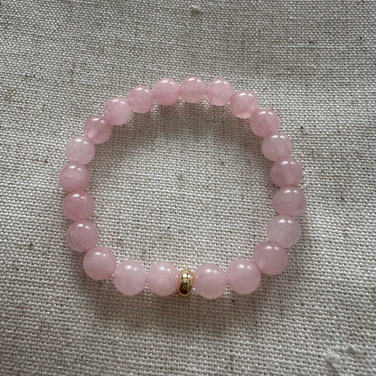 Rose quartz Bracelet Gold Disk 8mm <br> Bohemian Bracelet