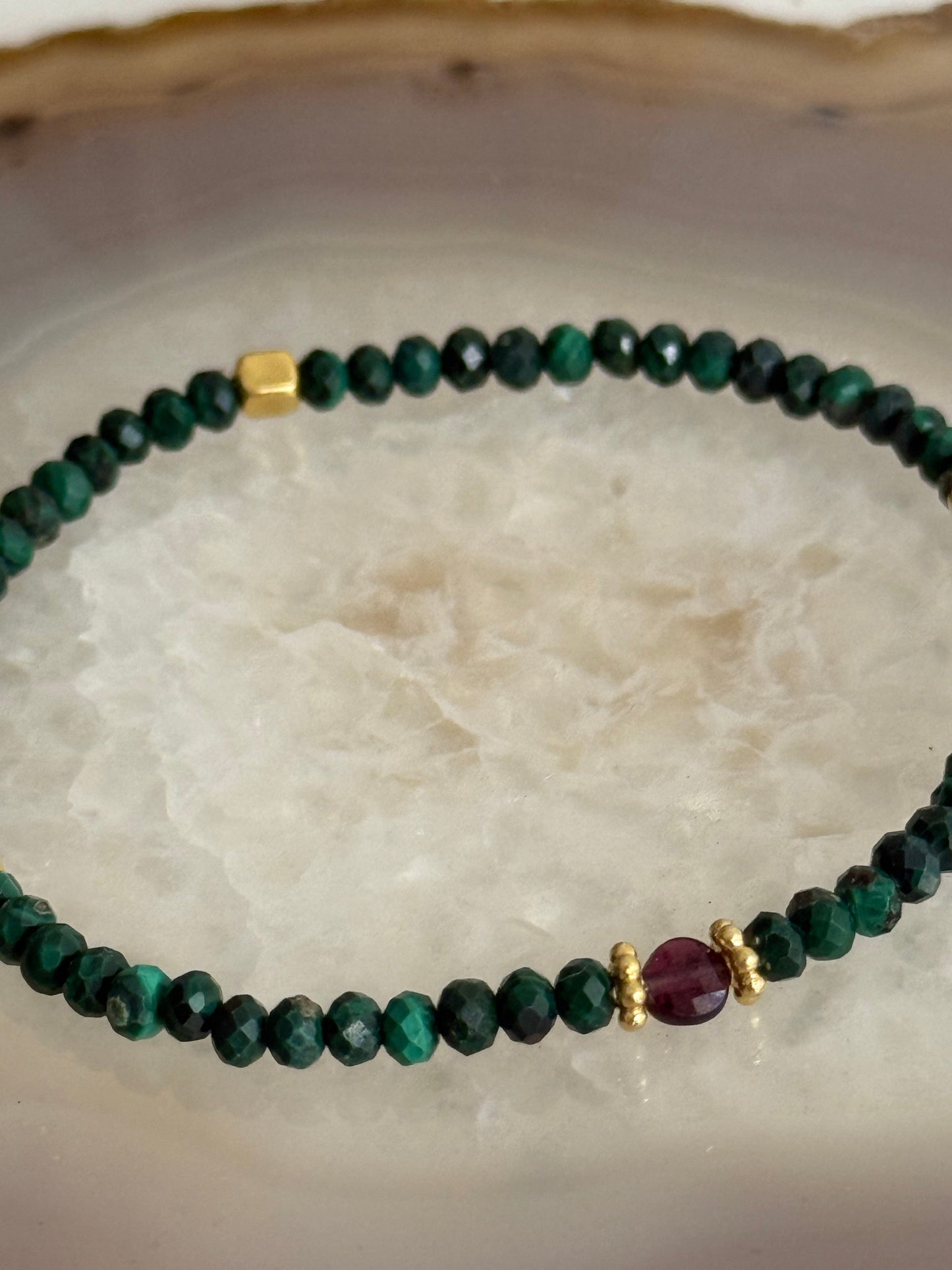 Malachite Bracelet and Garnet Stone (Gold Vermeil)
