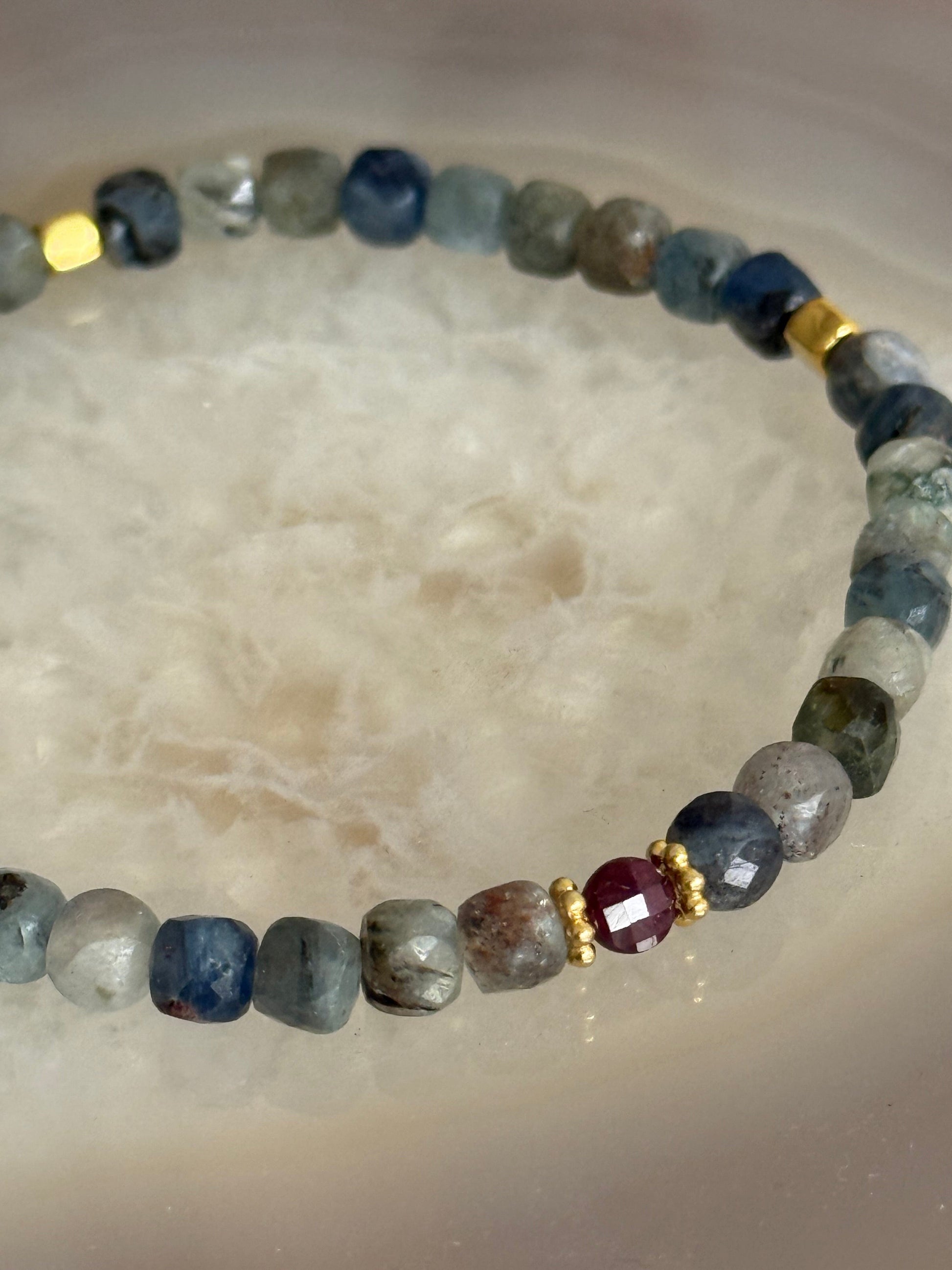 Kyanite and Garnet Stones Bracelet Gold Vermeil