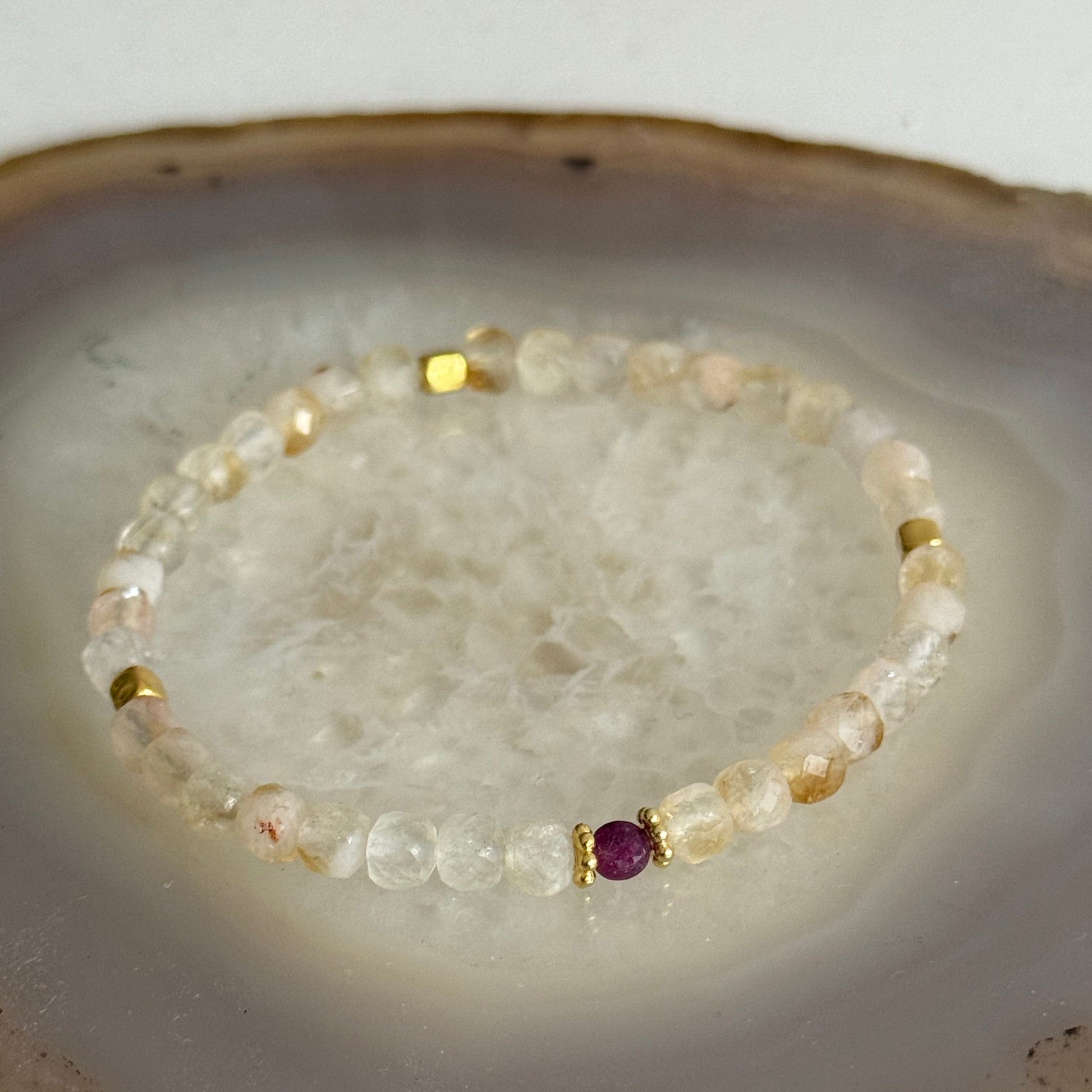 Citrine and Pink Tourmaline Square Gold Vermeil Bracelet