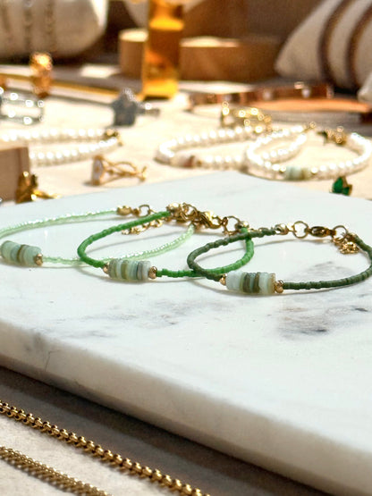 Miyuki Bracelet - Dark Green Gold - Shell