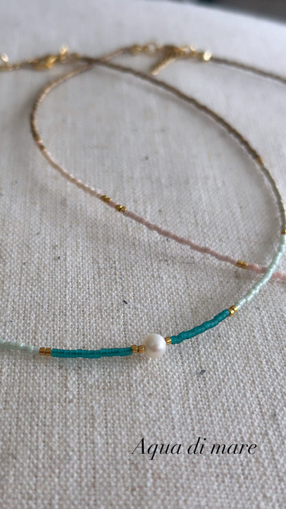 Miyuki Necklace - Sea Blue and Pearl