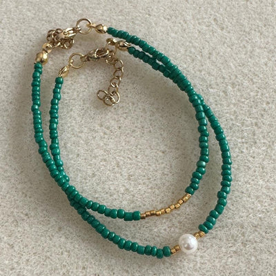 Green Emerald rocaille bracelet set of 2