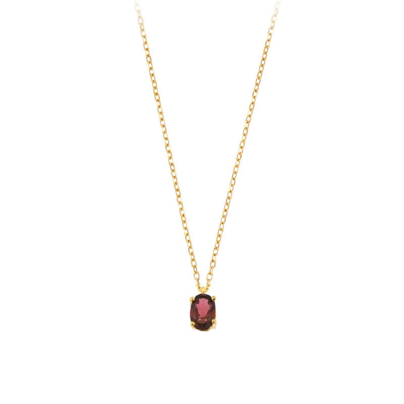 Garnet Gold Necklace 18K Gold - Oval