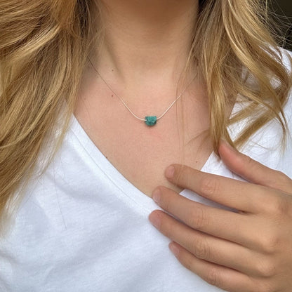 Turquoise Raw Stone Sterling Silver Necklace