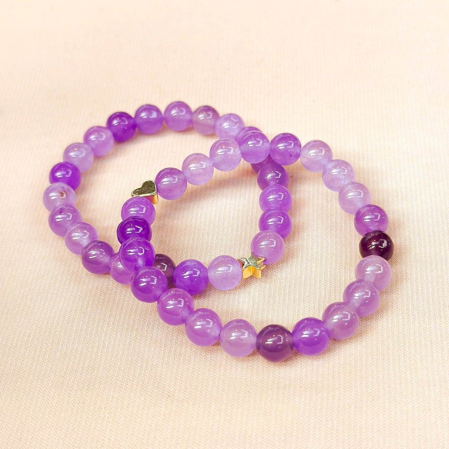 Amethyst Bracelet 8mm with a Gold Star