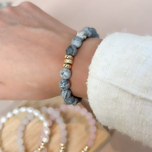 Map stone Bracelet Gold 8mm Mat <br> Bohemian Bracelet