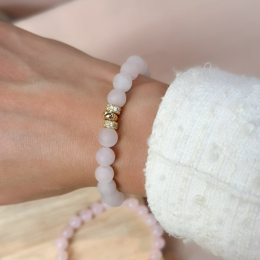 Rose quartz Bracelet Gold 8mm Mat <br> Bohemian Bracelet