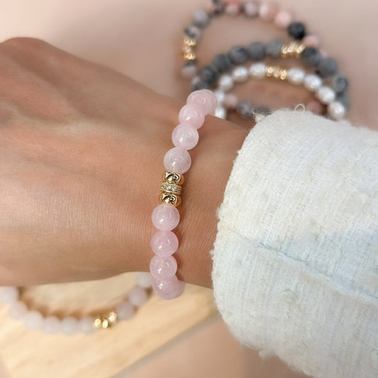 Rose quartz Bracelet Gold 8mm <br> Bohemian Bracelet