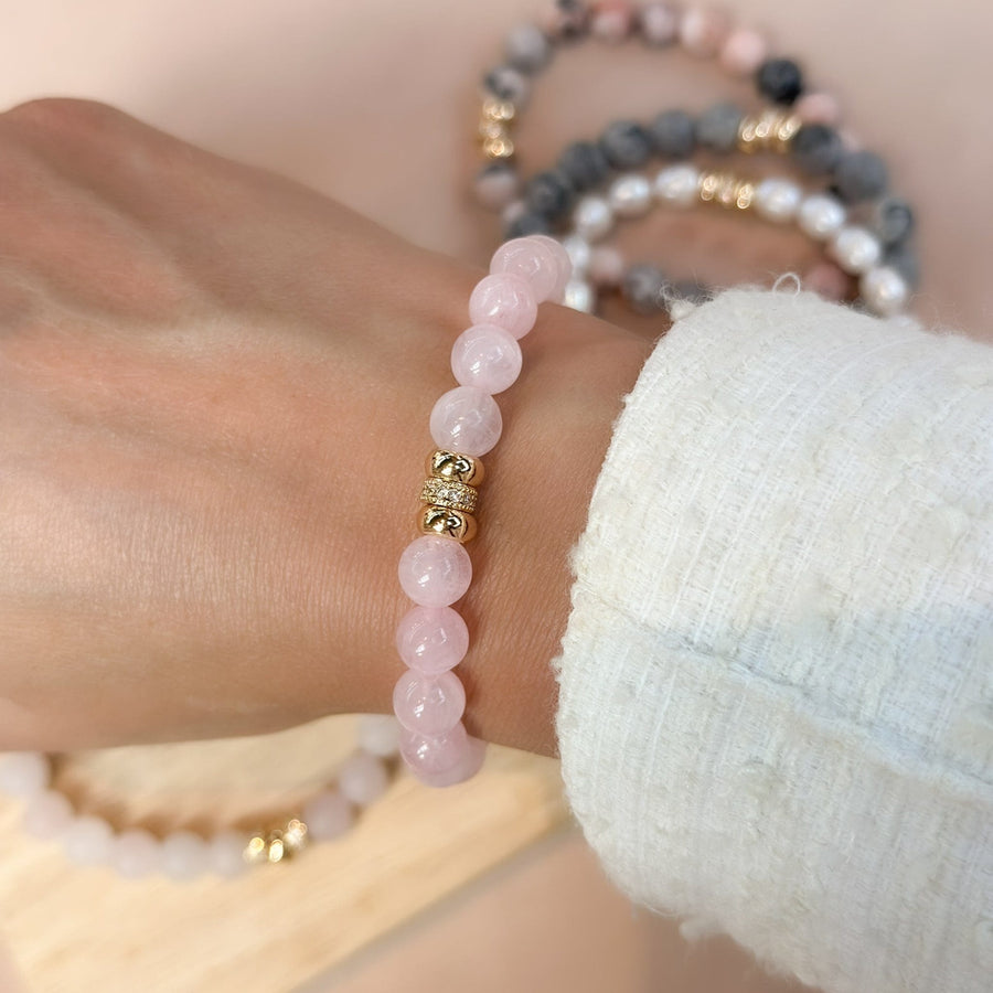 Rose quartz Bracelet Gold 8mm <br> Bohemian Bracelet