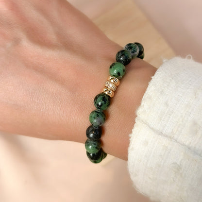 Ruby-in-ziosite Bracelet Gold 8mm <br> Bohemian Bracelet